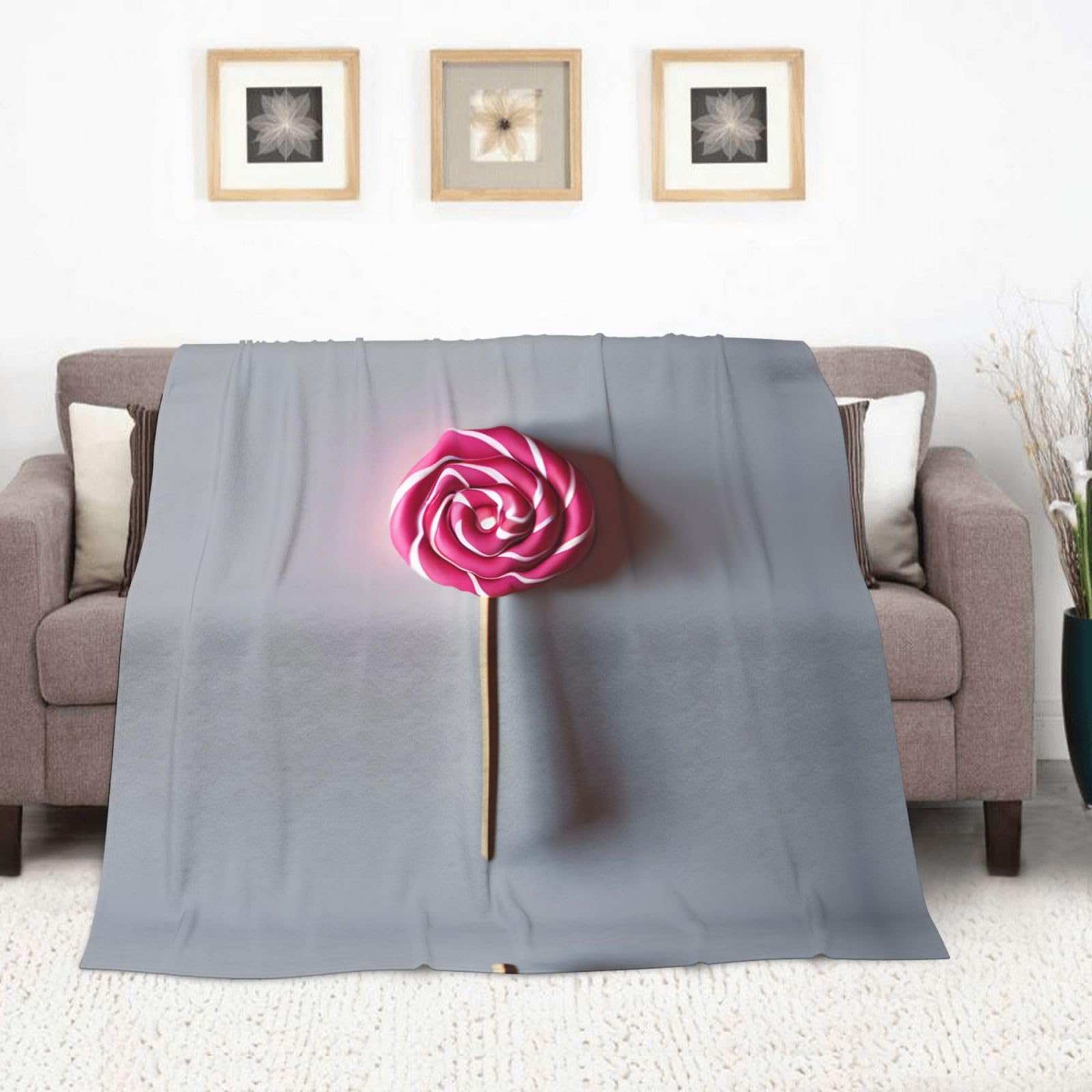 Gemütliche Winter-Flanelldecke, 178 x 203 cm, Lutscher-Druck, Überwurfdecke für Sofa, Bett, Camping, weiches Plüsch-Fleece, für Kinder und Erwachsene