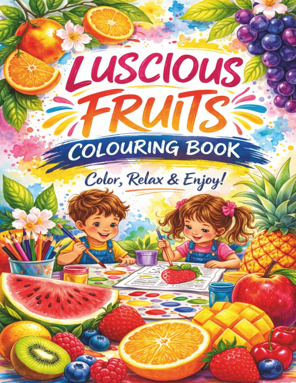 Luscious Fruits Coloring Book: A Relaxing Journey of 70+ Cute Fruits, Sweet Desserts, and Tasty Treats to Color for Calm and Creativity