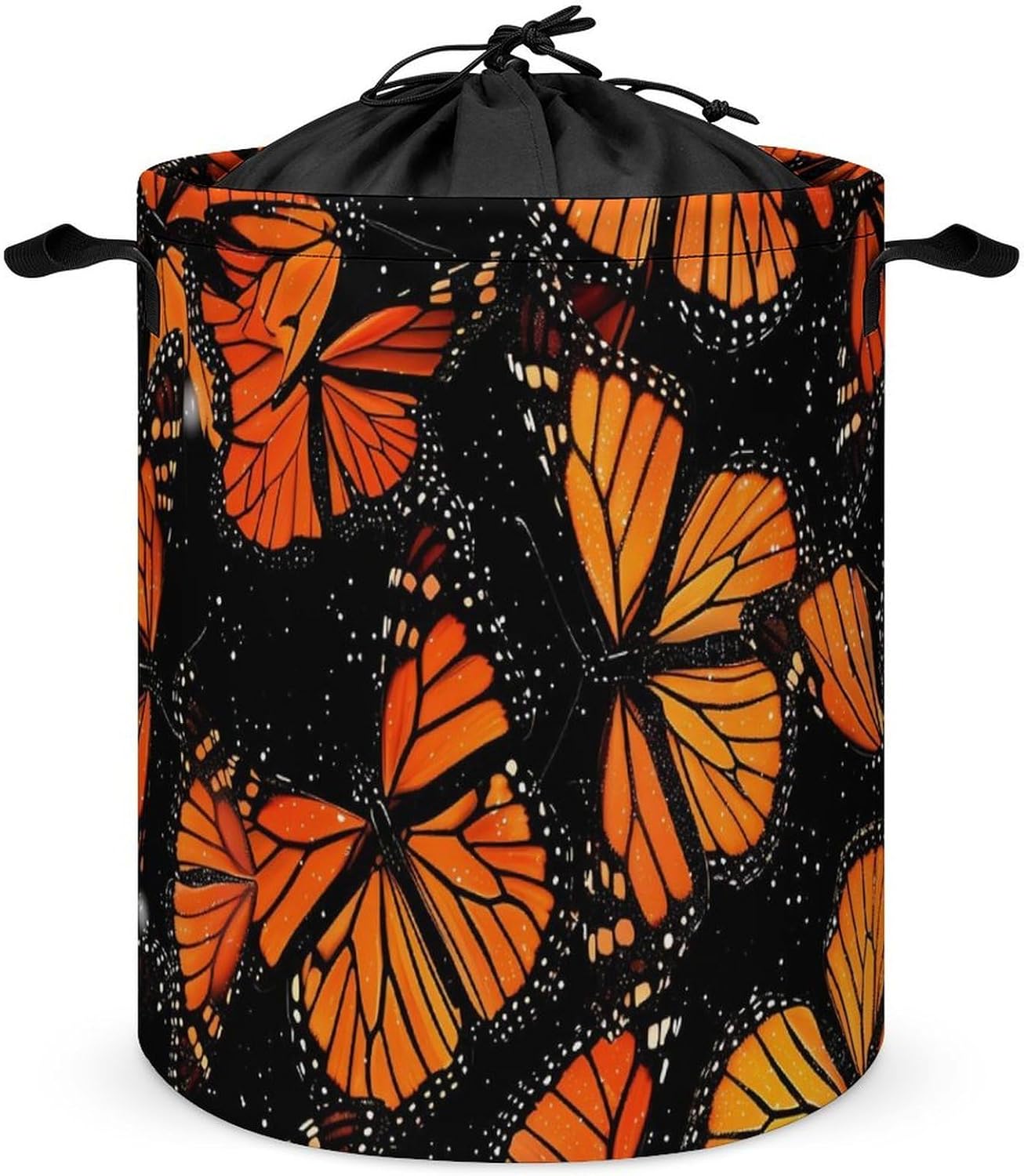 Orange Monarch Butterflies Printed Laundry Basket Dirty Clothes Hamper Storage Laundry Bag with Handles for Dorm Room 44x44cm