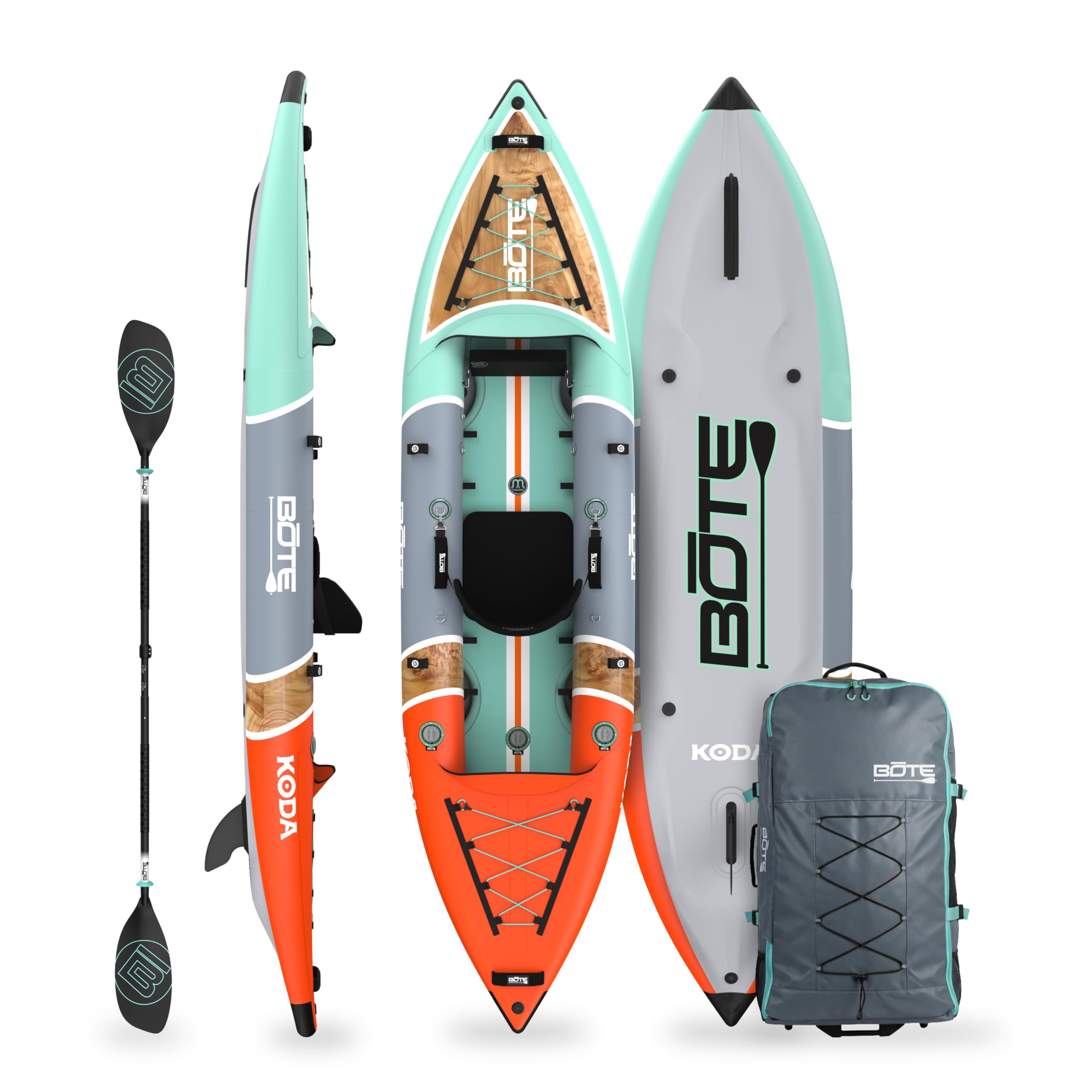 BOTE Koda Aero Inflatable Kayak Packable for Single Rider Adults Kids Family Friendly Blow Up Fishing MAGNEPod Compatible, Multiple Sizes