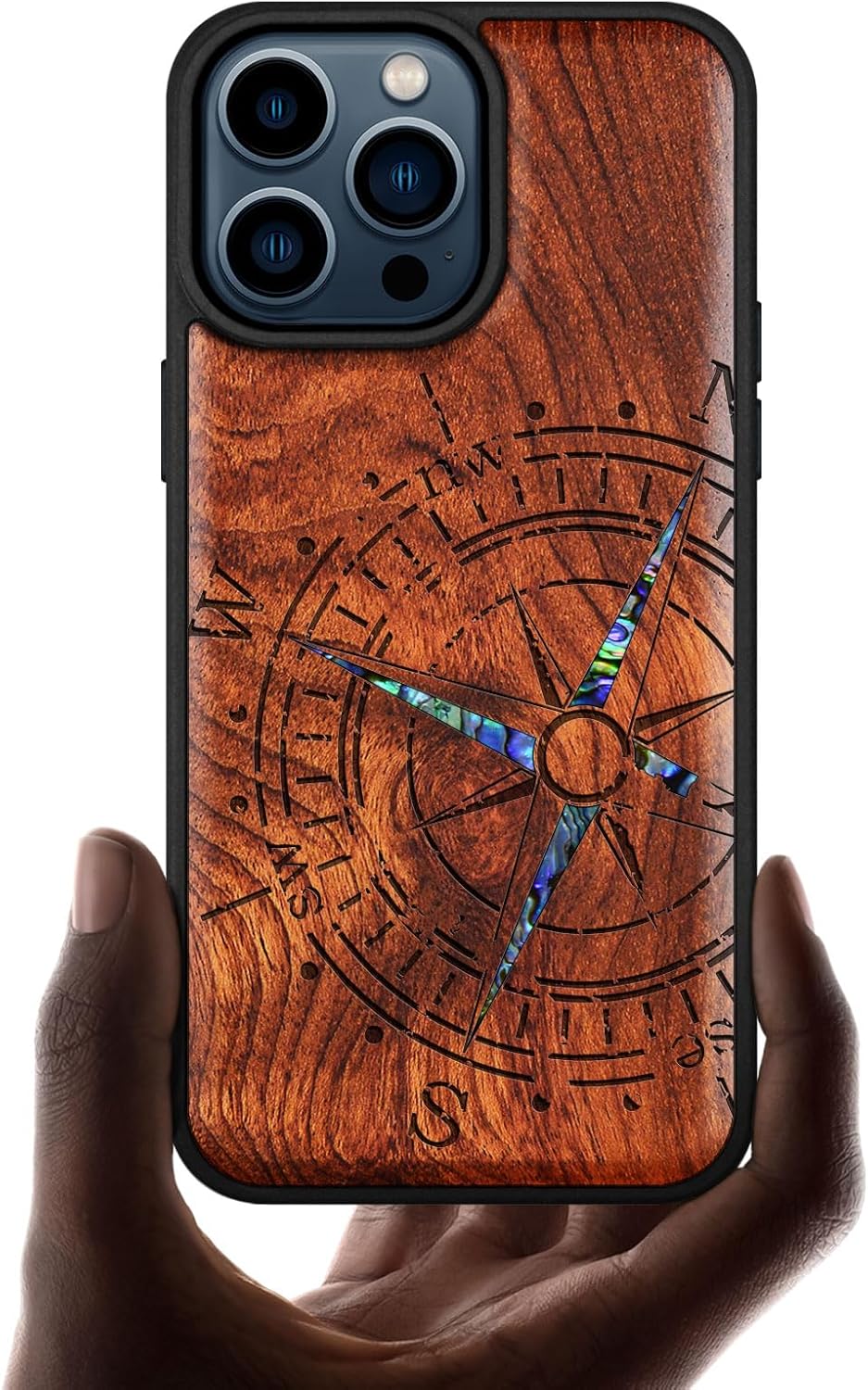 Carveit Wooden Case for iPhone 15 Pro Max Magnetic Case, Compatible with MagSafe Wireless Chargers, Shockproof Cover, Handmade Shell Inlaid & Wood Artisan Engraved (Viking) Blackwood