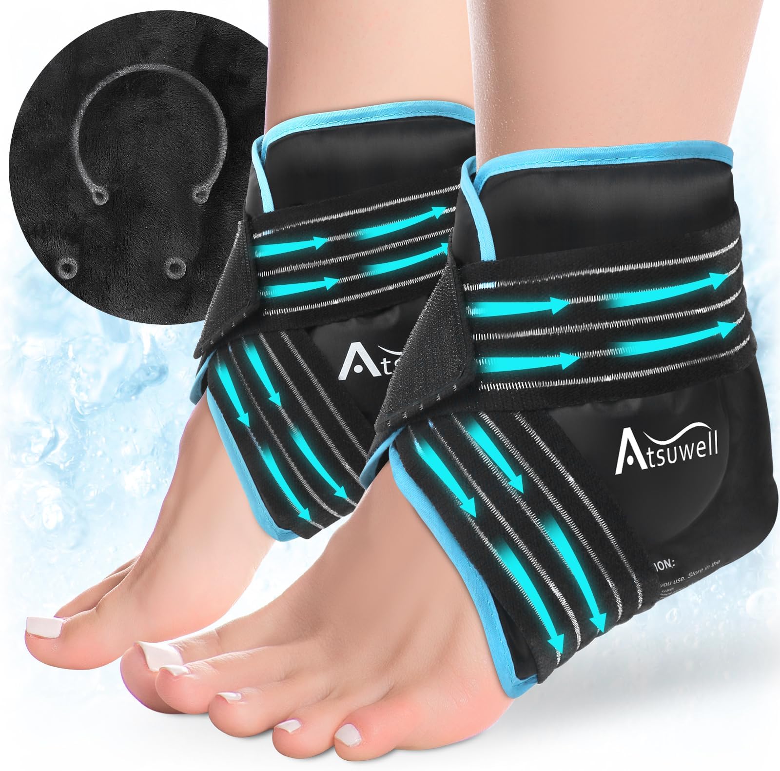 Atsuwell Ankle Ice Pack Wrap 2 Packs, Reusable Gel Ice Pack