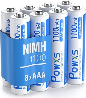 POWXS AAA Rechargeable Batteries High-Capacity 1100mAh, Long-Last Precharged,1200 Cycles,High Performance Durable 3A Ni-MH Batteries (Pack of 8)