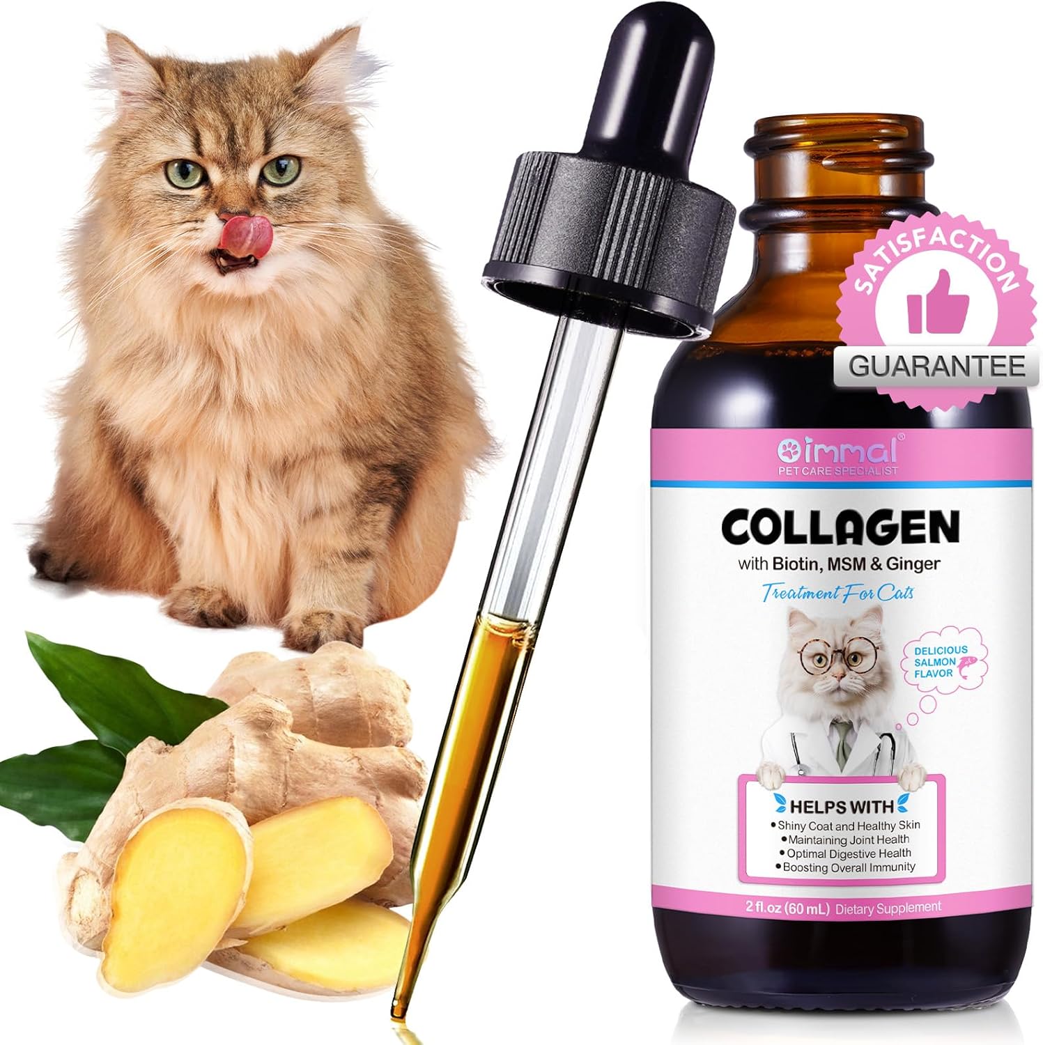 Collagen for Cats 2 fl.oz, Liquid Collagen for Cats Drops, Premium Grass-fed Collagens for Cat Skin and Coat Supplement, Itch Relief for Cat with Allergies Immunity, with Bovine Collagens, Biotin, MSM
