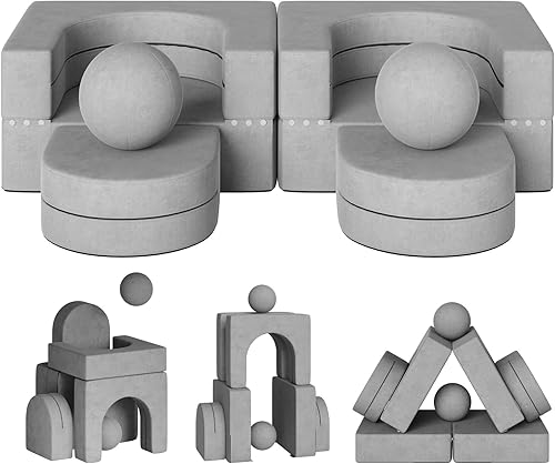 linor Sofá infantil de 8 piezas, sofá modular para niños pequeños con 2 bolas, juego de sofá para niños, sofá de espuma 8 en 1, sofá para niños para