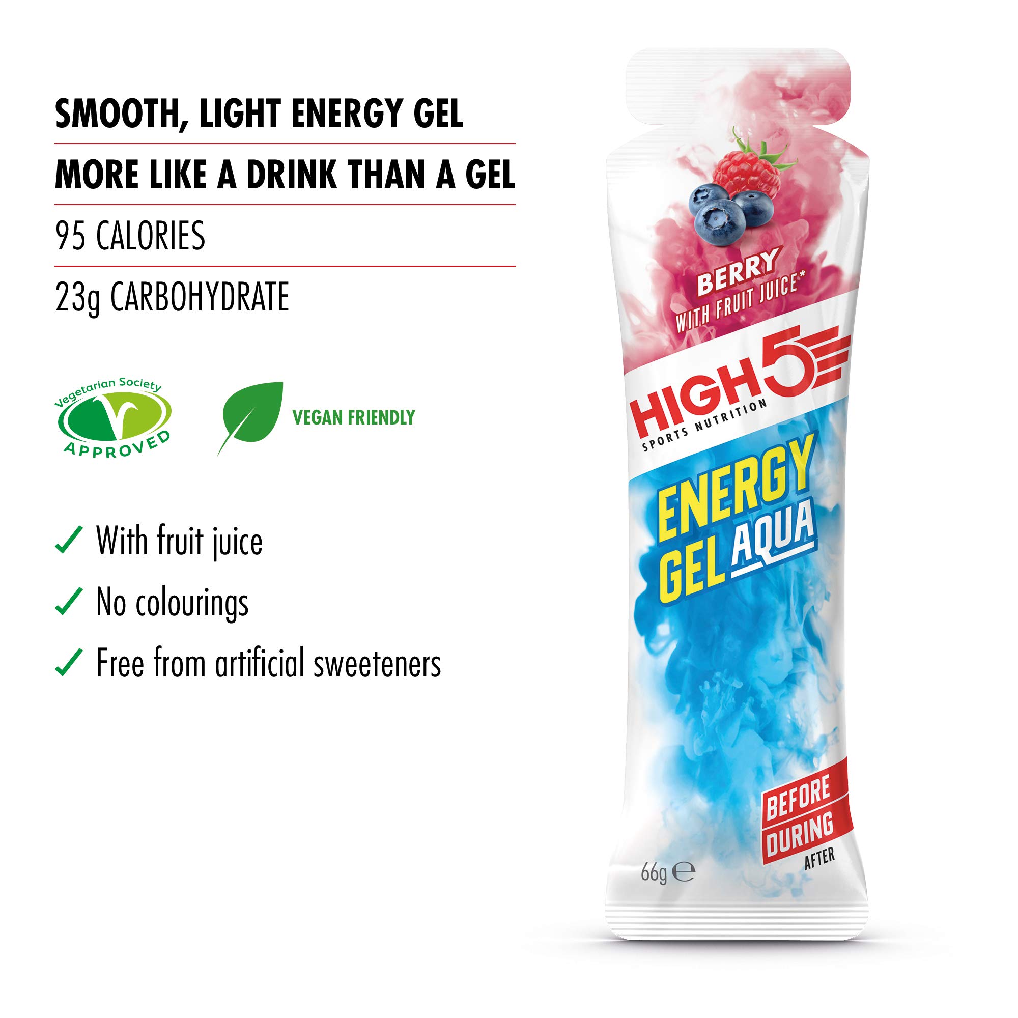 HIGH5 Energy Gels Aqua - Schnelle Energiezufuhr mit Sport Gel für Spitzenleistung - Natürlichem Fruchtsaft - Koffeinfrei Energie Gel für Laufen, Running, Marathon, Radsport, Ausdauer (Beere, 20 x 66g)