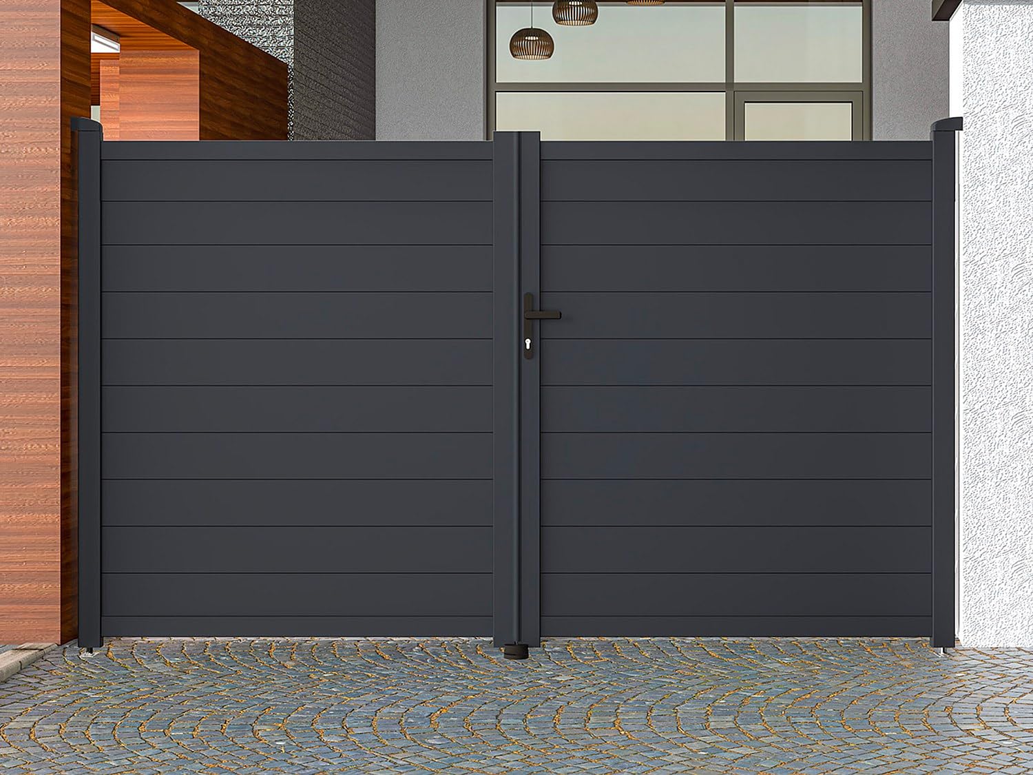 Vente-unique - Portal batiente Aluminio Completo L305 x 181 cm Antracita Nazario