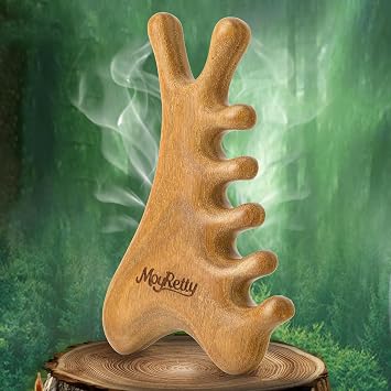 MoyRetty Green Sandalwood Gua Sha Facial Tool4-in-1, Natural Wooden Face & Body GuashaMassager, Lymphatic Drainage Massage Comb with Storage Pouch, Jawline Shaper