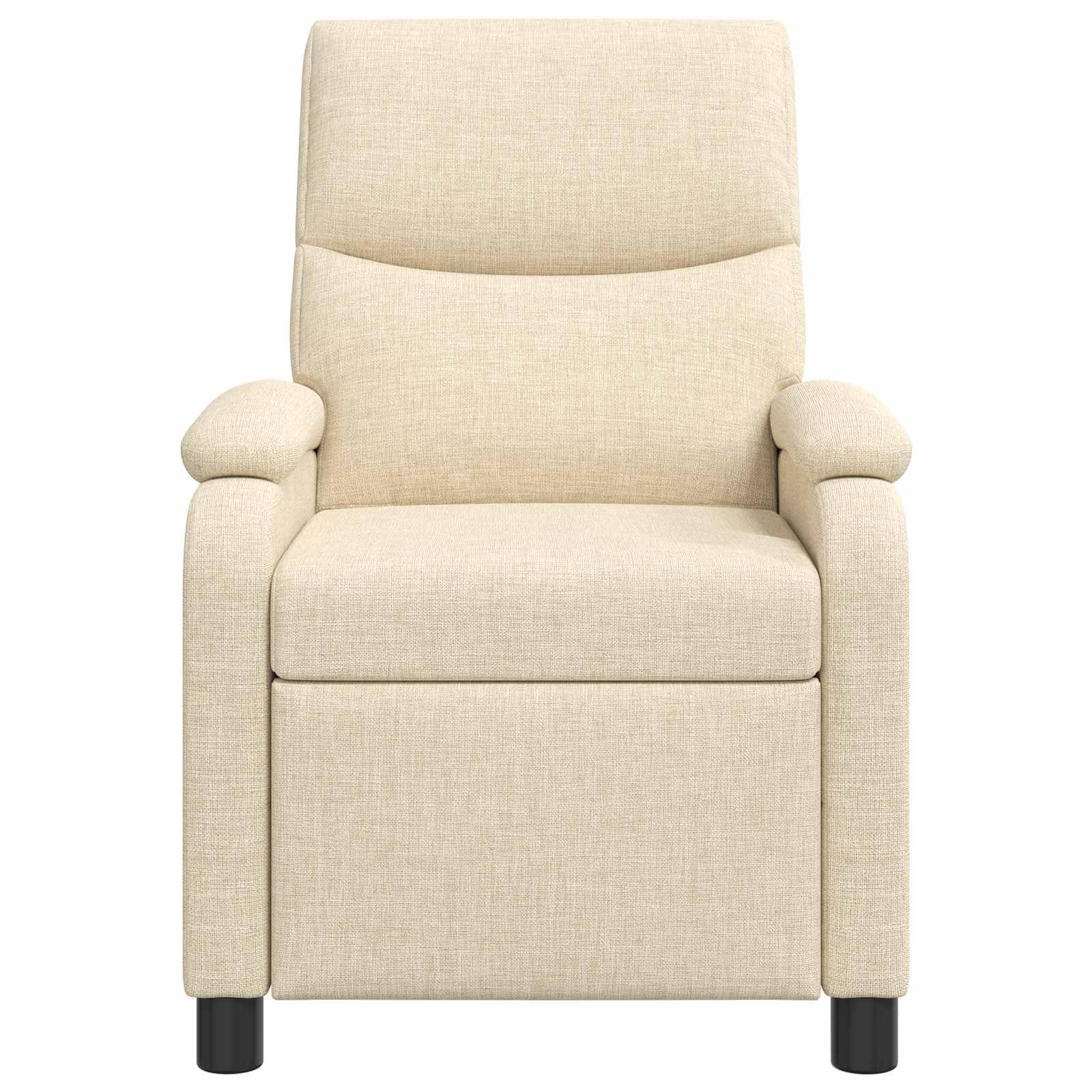Poltrona relax in tessuto crema, regolabile 115-160 gradi, metallo e legno
