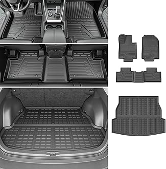 powoq Floor Mat Compatible with 2019 2020 2021 2022 2023 2024 Toyota RAV4 Trunk Mat TPE Cargo Liner Replacement for 2019-2024 Toyota RAV4 Accessories (Fit 2019-2024, Rear Trunk Mat + Floor Mats)
