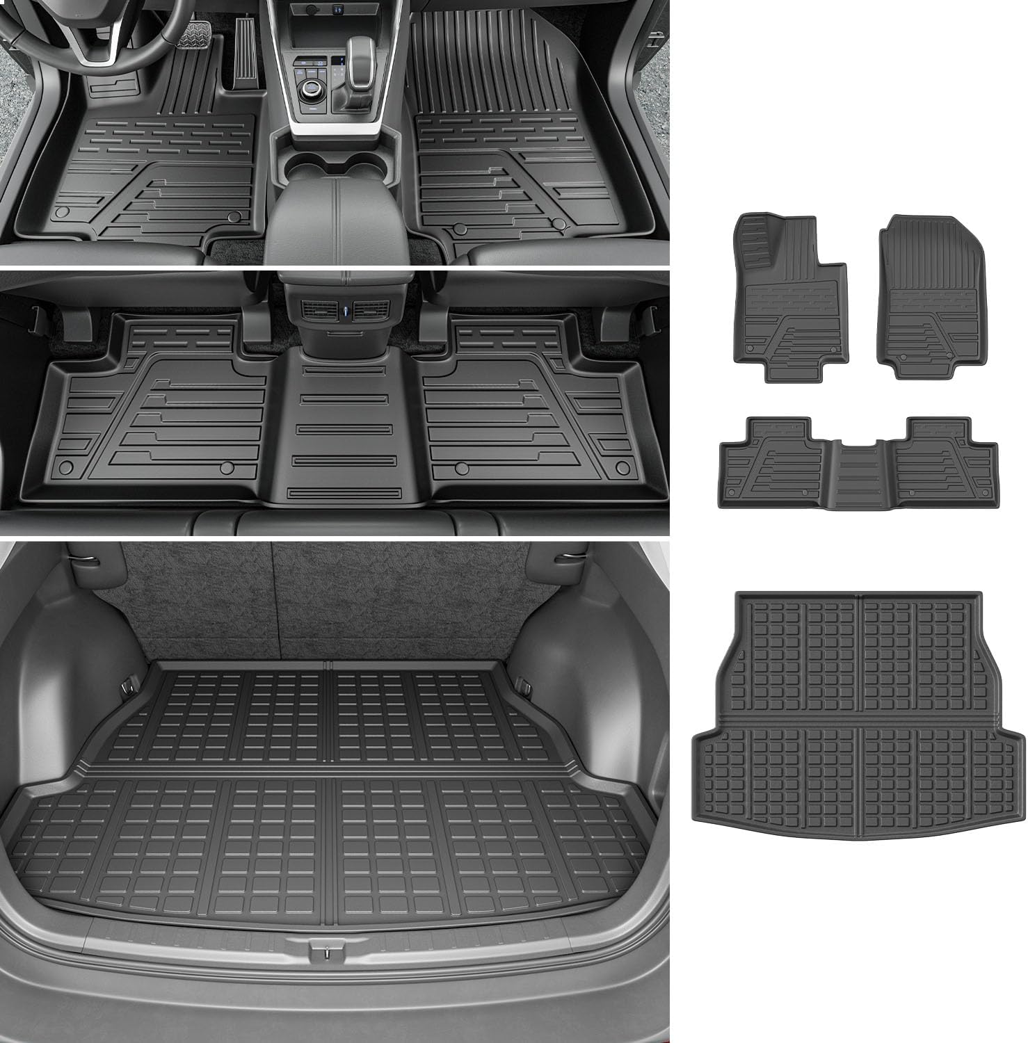 powoq Floor Mat Compatible with 2019 2020 2021 2022 2023 2024 2025 Toyota RAV4 Trunk Mat TPE Cargo Liner Replacement for 2019-2025 Toyota RAV4 Accessories (Fit 2019-2025, Rear Trunk Mat + Floor Mats)