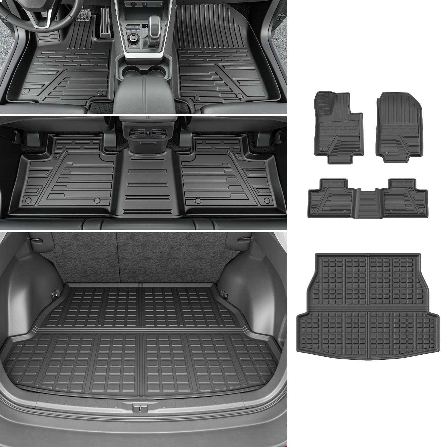 powoq Floor Mat Compatible with 2019 2020 2021 2022 2023 2024 Toyota RAV4 Trunk Mat TPE Cargo Liner Replacement for 2019-2024 Toyota RAV4 Accessories (Fit 2019-2024, Rear Trunk Mat + Floor Mats)