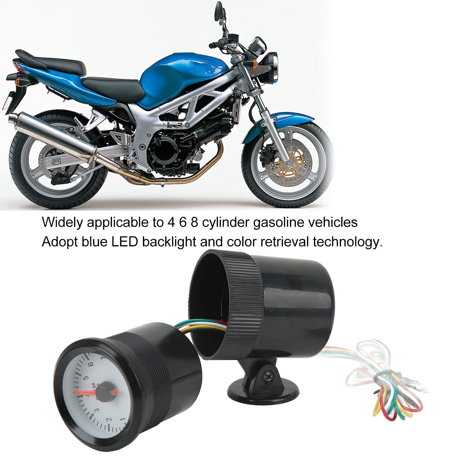 Tachymètre à Pointeur, 0-8000RPM Tachymètre 52mm Tacho Jauge Bleu LED Rétroéclairage pour 4 6 8 Cylindres Essence Voiture