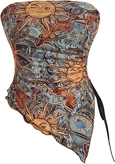 Women's Boho Crop Top Y2k Asymmetrical Bandana Tube Tops 2000s Clothing Western Outfits