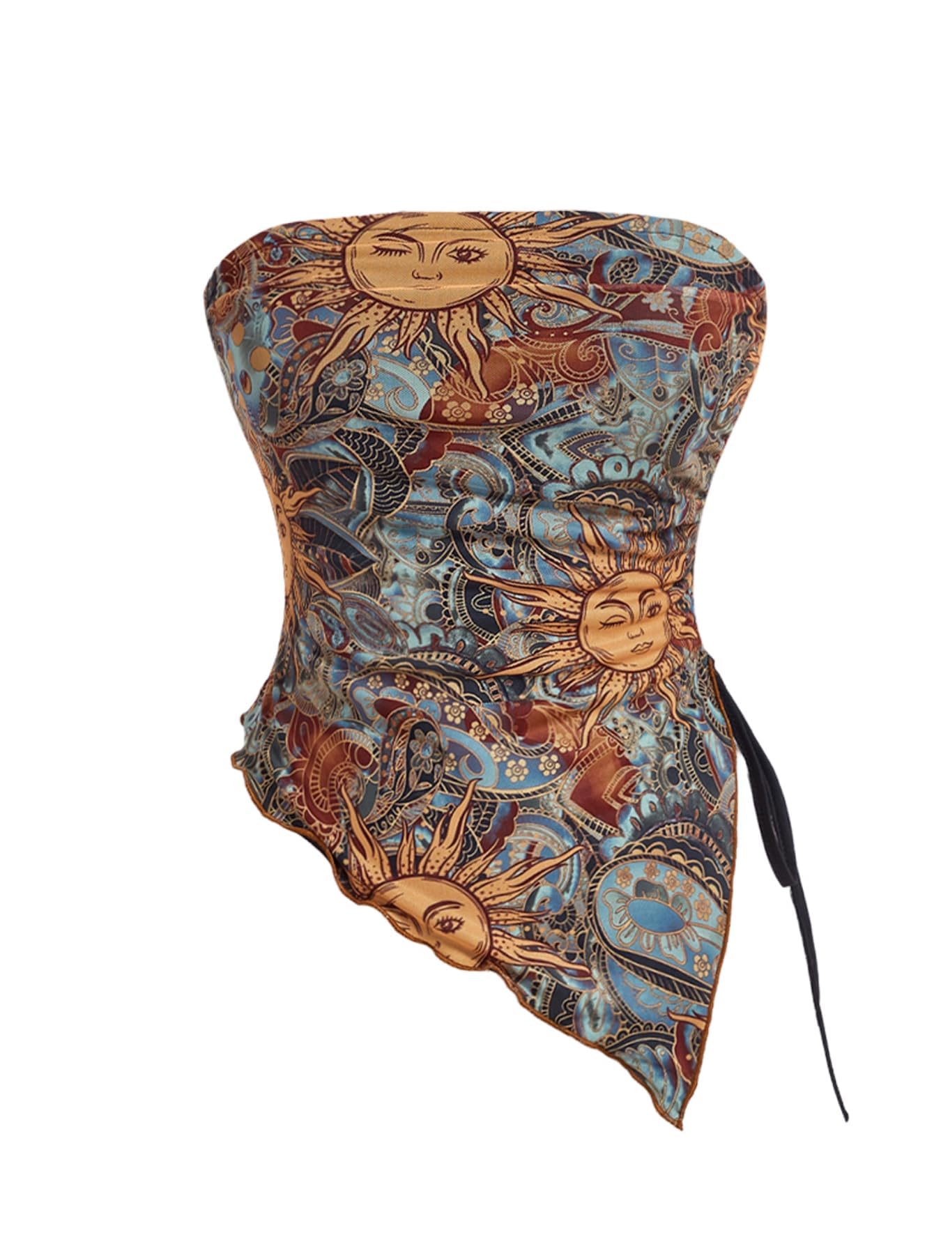 Milumia Women's Boho Crop Top Y2k Asymmetrical Bandana Tube Tops 2000s Clothing Country Outfits