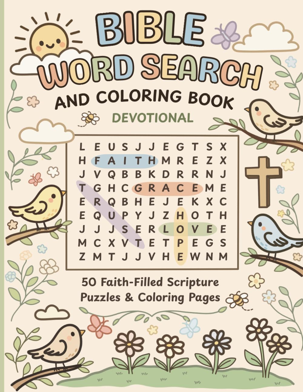 Bible Word Search and Coloring Book: 50 Faith-Filled Scripture Puzzles & Coloring Pages