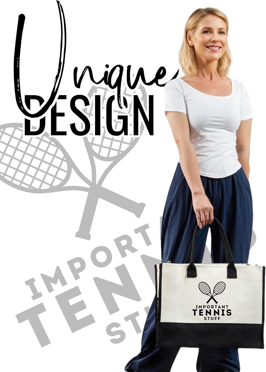 InnoBeta Tennis Gifts for Women Tote Bag with Zipper Shoulder Strap for Tennis Lovers Coaches Birthday Christmas - Image 2