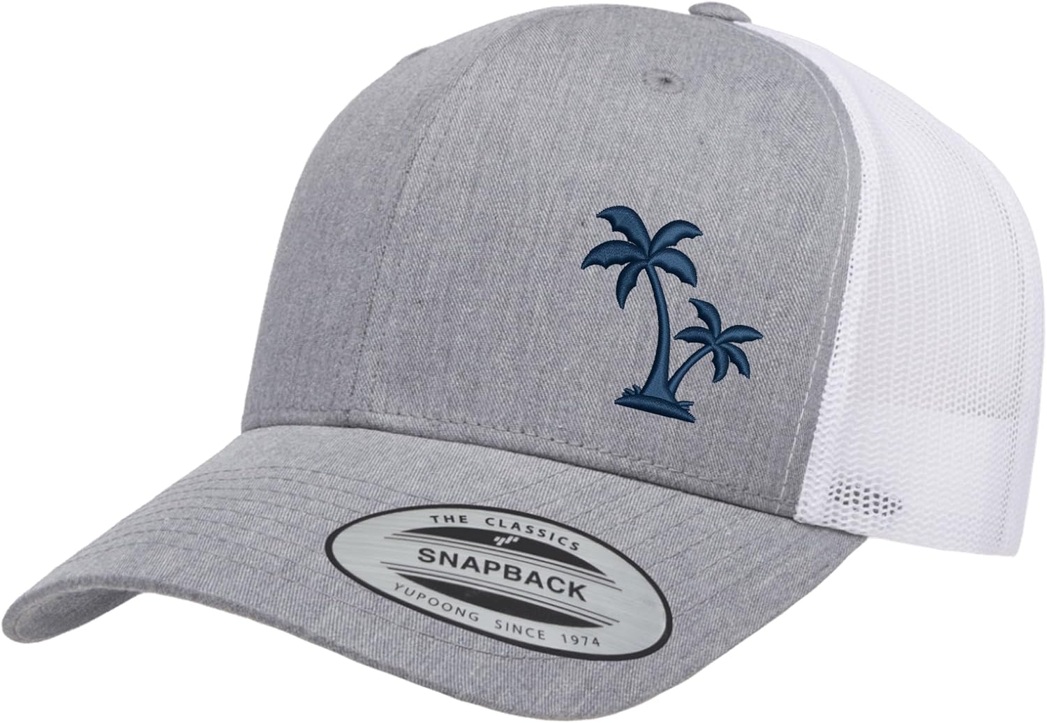 Embroidered Palm Tree Trucker Hat – Mesh Back Snapback Baseball Cap for Men & Women, Breathable Outdoor Hat