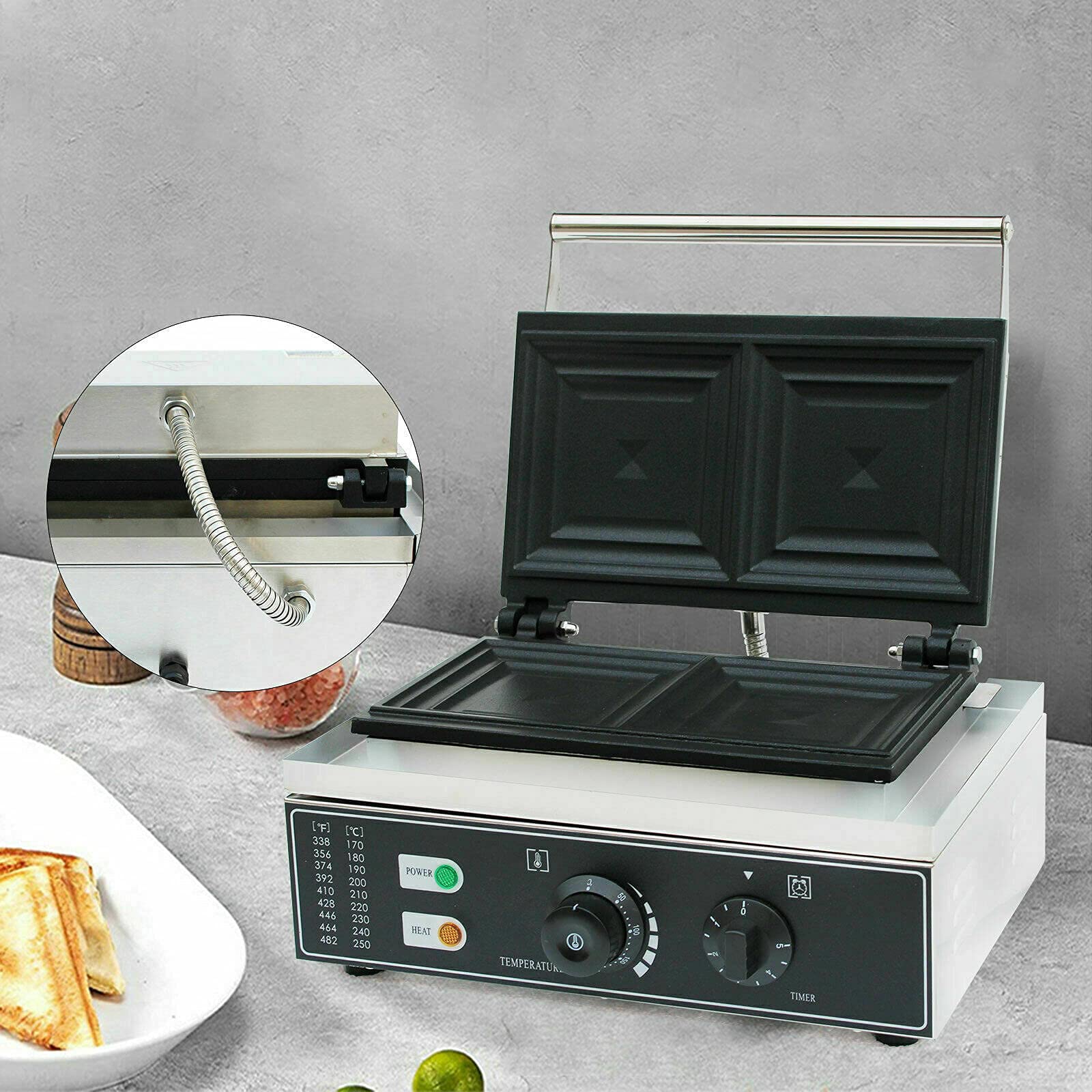 Opiekacz do kanapek, gofrownica, grill elektryczny, kontrola temperatury 1500 W, regulowana temperatura i czas, duża pojemność, szybkie nagrzewanie, patelnia nieprzywierająca