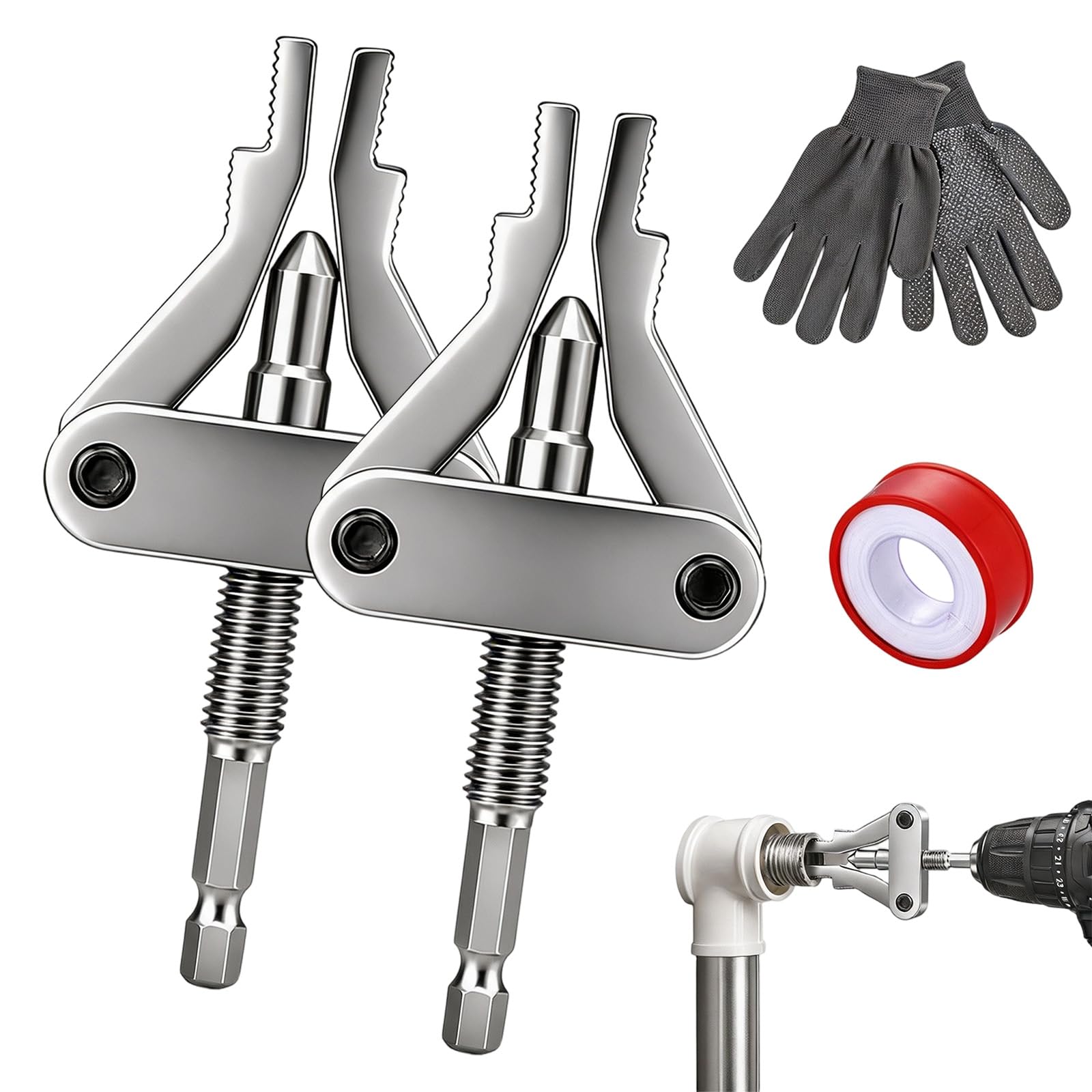Broken Pipe Thread Extractor Tool Drill Powered 1/2" 3/4" 1" Pipe (2pcc)