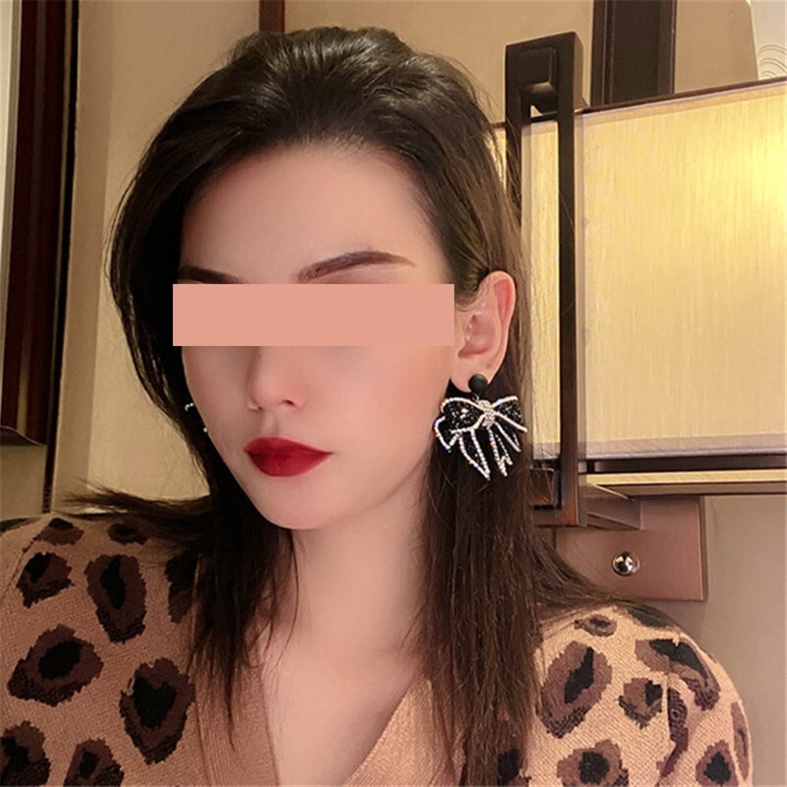 HJMMHX Damen-Ohrringe, koreanischer Stil, Schwarze Schleife, baumelnde Ohrringe für Frauen, Strass-Ohrringe, Hochzeiten, Party, Schmuck, Accessoires, Ohrringe