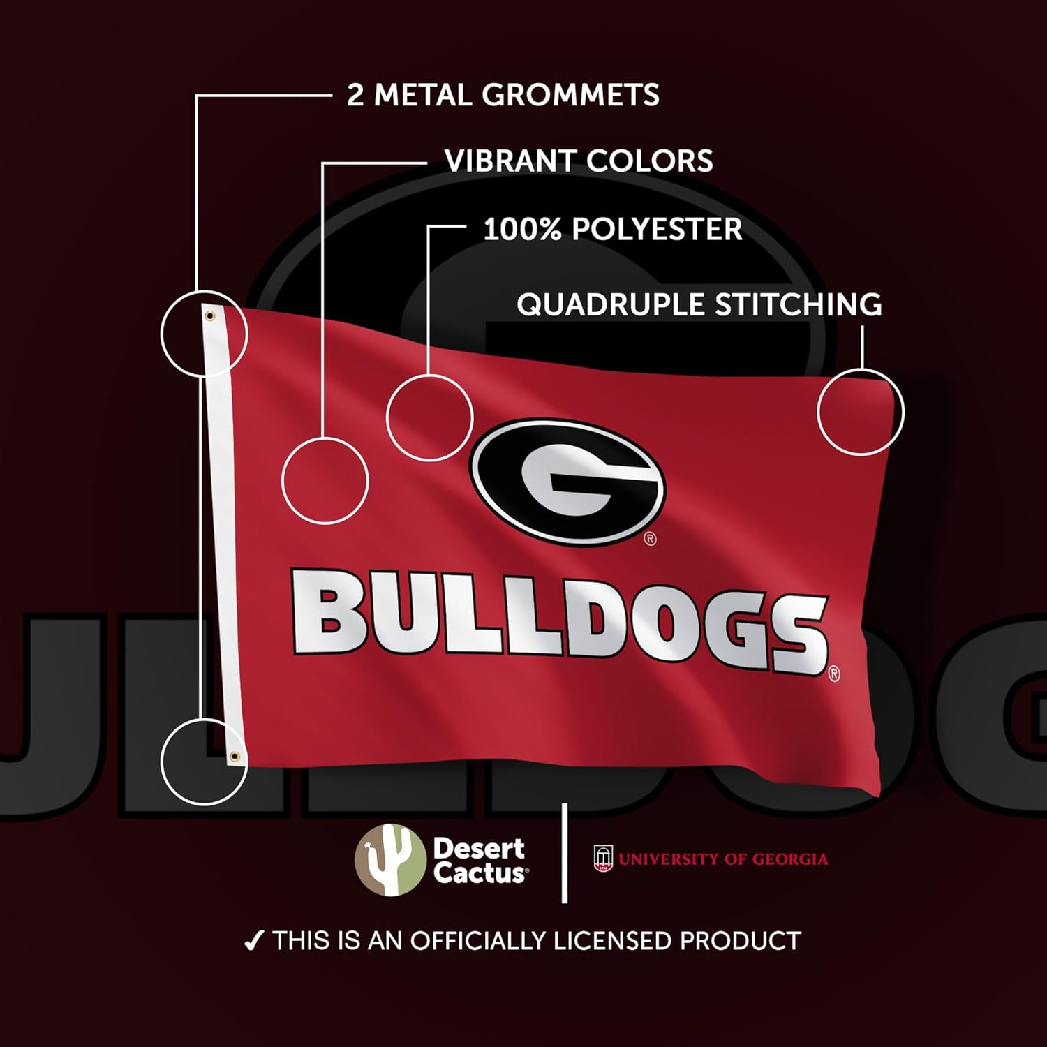 Desert Cactus University of Georgia Flag Bulldogs UGA Dawgs Banners 100% Polyester Indoor Outdoor 3x5 feet Flags (Design 7) - Image 4