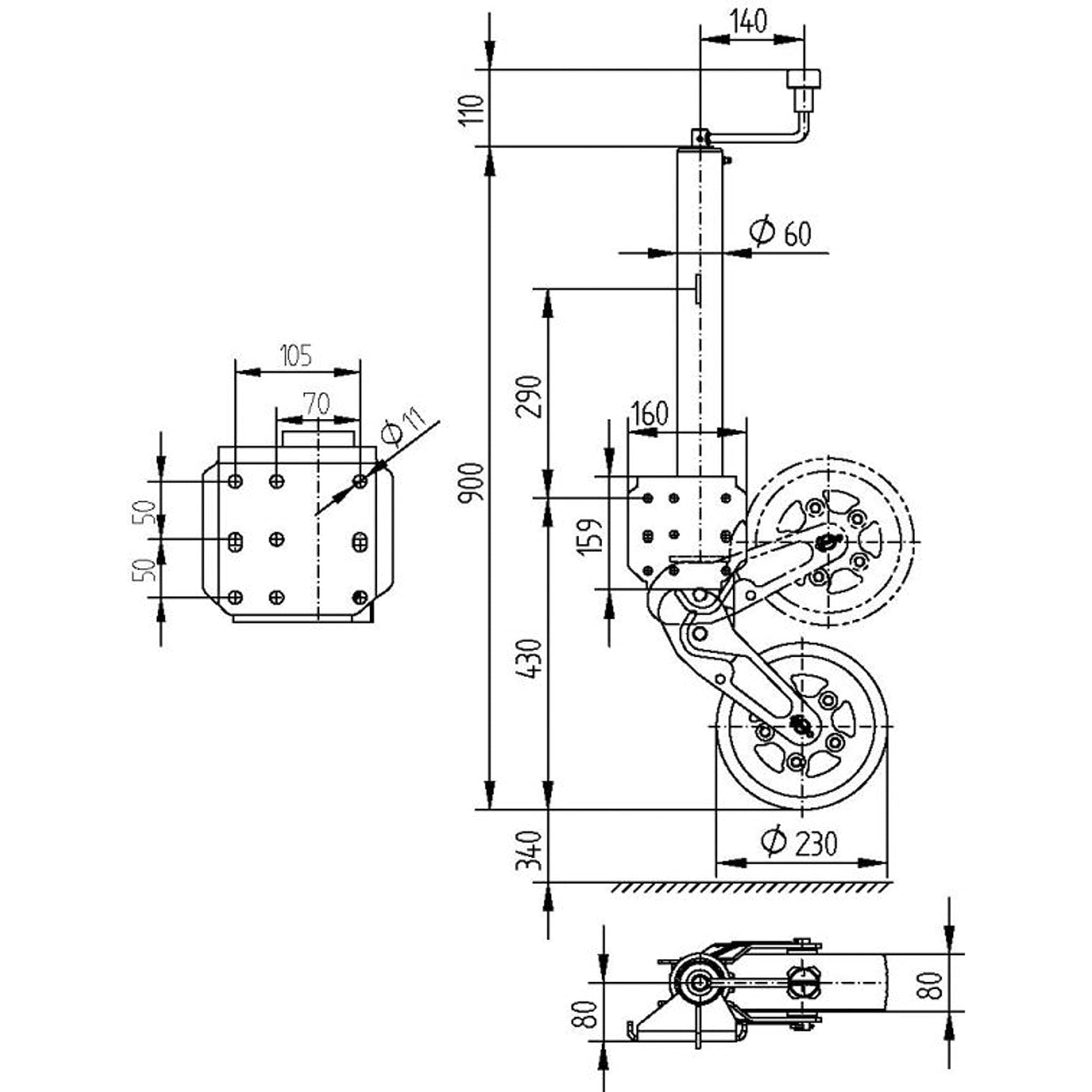 The Drive Automatik Anhänger-Stützrad Stützlast 500KG verlängerter Hub