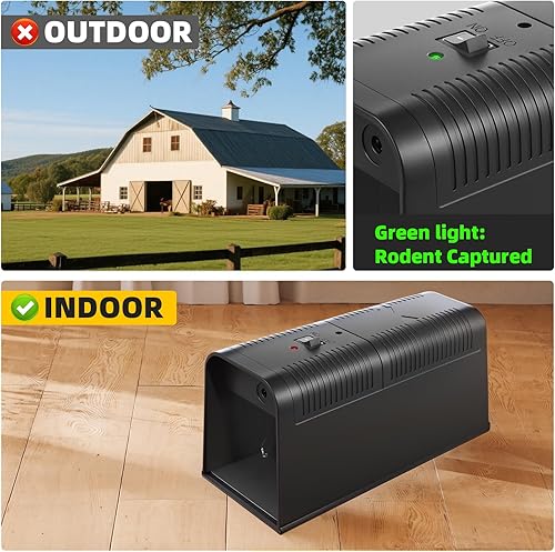 Miniatura 4 de Paquete de 2 trampas eléctricas para ratones, trampas electrónicas para ratas sin contacto para interiores con potente voltaje para el hogar, salas