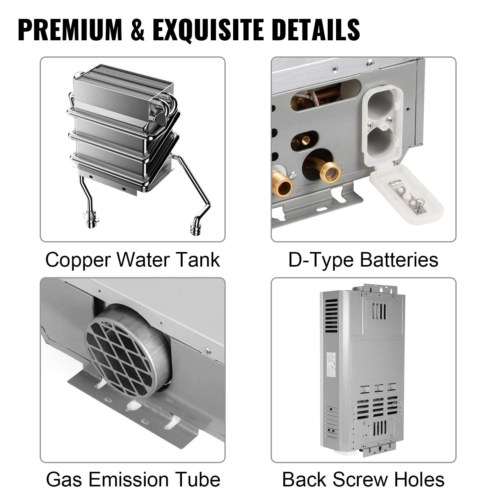 Chauffe-Eau à Gaz Instantané 18LPM 36KW LPG GPL au Butane Propane avec Modes Hiver et Eté,Protection Contre La Surchauffe,Couleur Argent,pour La Maison,ExtéRieur,Camping Car (18L(Blanc))