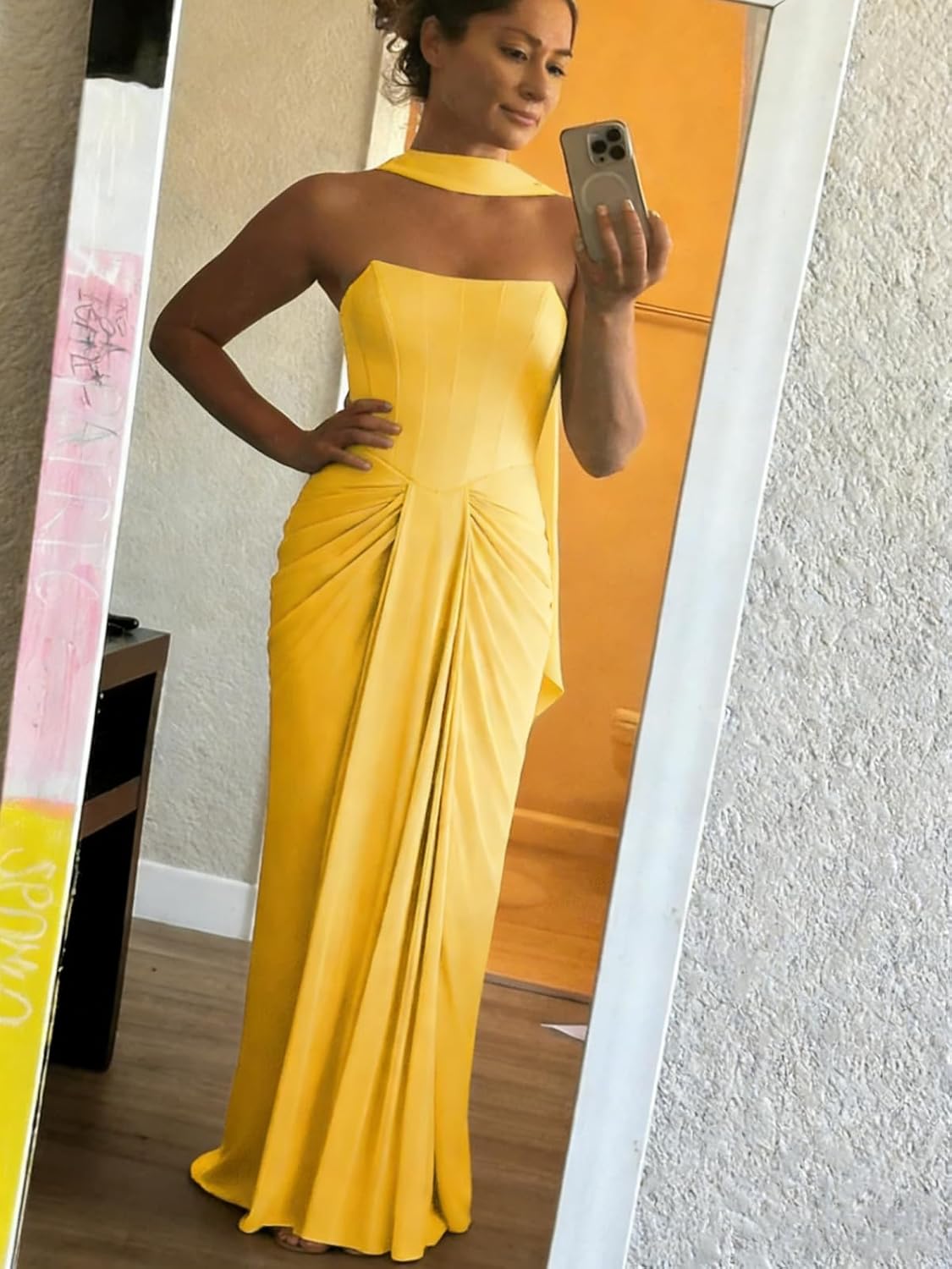 Chiffon Bridesmaid Dress with Scarf Strapless Mermaid Long Formal Evening Gowns HWBM2510038 - Image 6