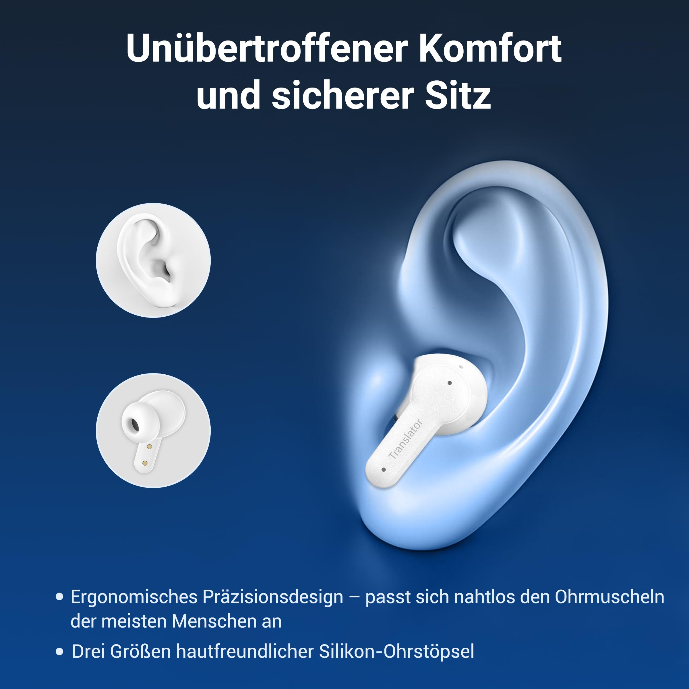 Anfier M3 KI Übersetzer Kopfhörer, 3-in-1 Echtzeit Sprachübersetzer mit 144 Online & 11 Offline Sprachen, AI Translator earbuds Weiß