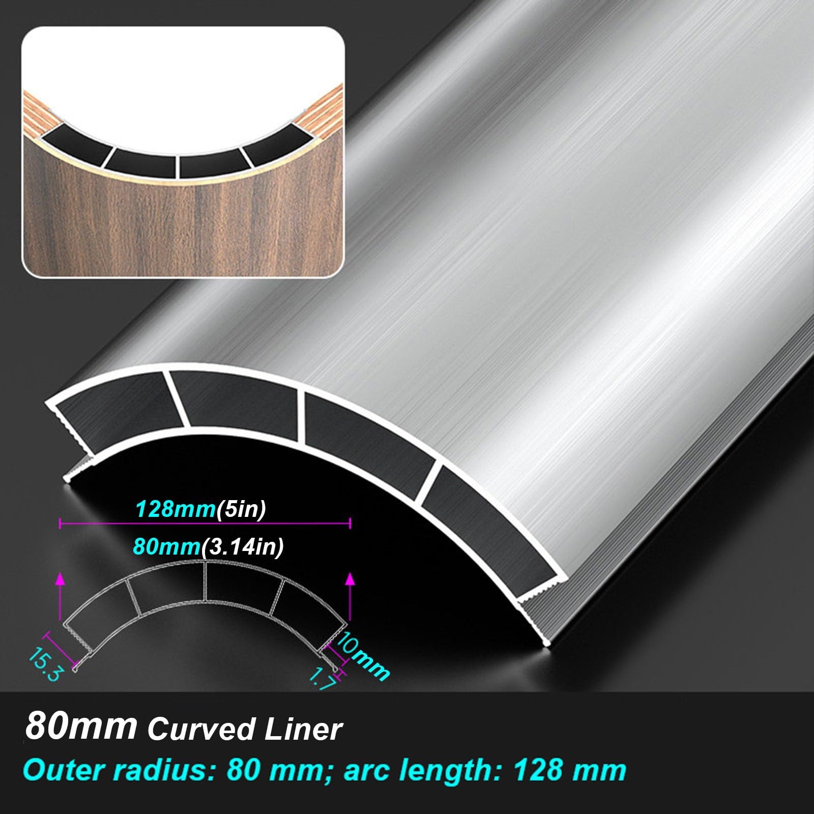 Profilo angolare curvo in alluminio resistente, Struttura di riempimento a quarto di cerchio per pannelli curvi da 18 mm per armadi e mobili.(R 100mm(3-15/16"),L 190cm/74.8in)