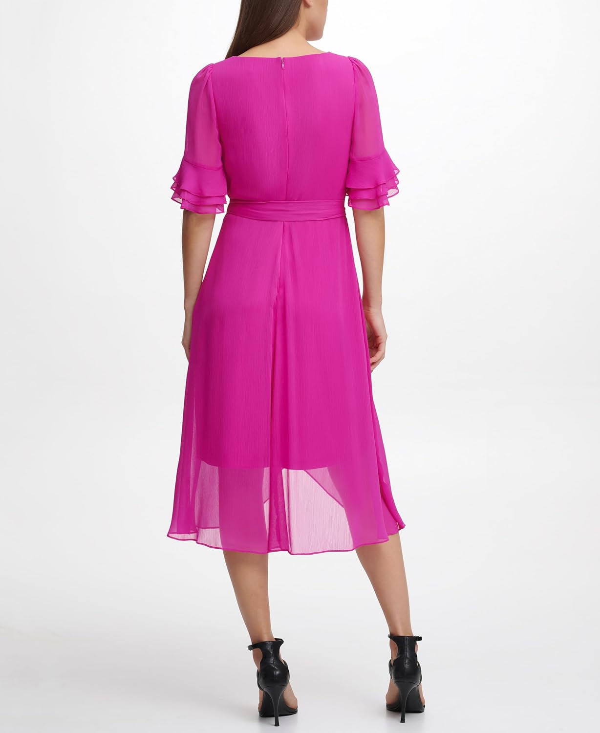 DKNY Womens Ruffle Sleeve Surplice Tie Fit & Flare Midi Dress - Image 3