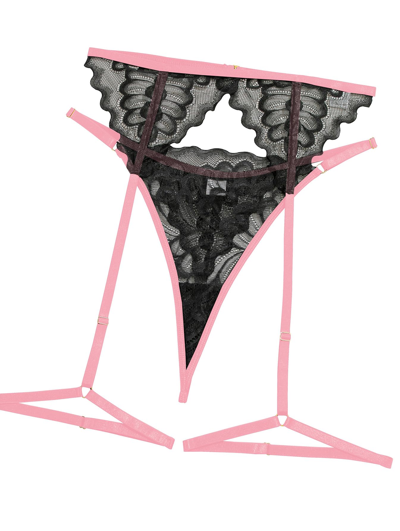 Lilosy Sexy Choker Floral Lace Scallop Sheer Underwire Push Up Garter Belt Lingerie Set 3 Piece: Lilosy Sexy Choker Floral Lace Underwire Push Up Garter Belt Lingerie Set for Women Sheer Bra and Panty 3 Piece