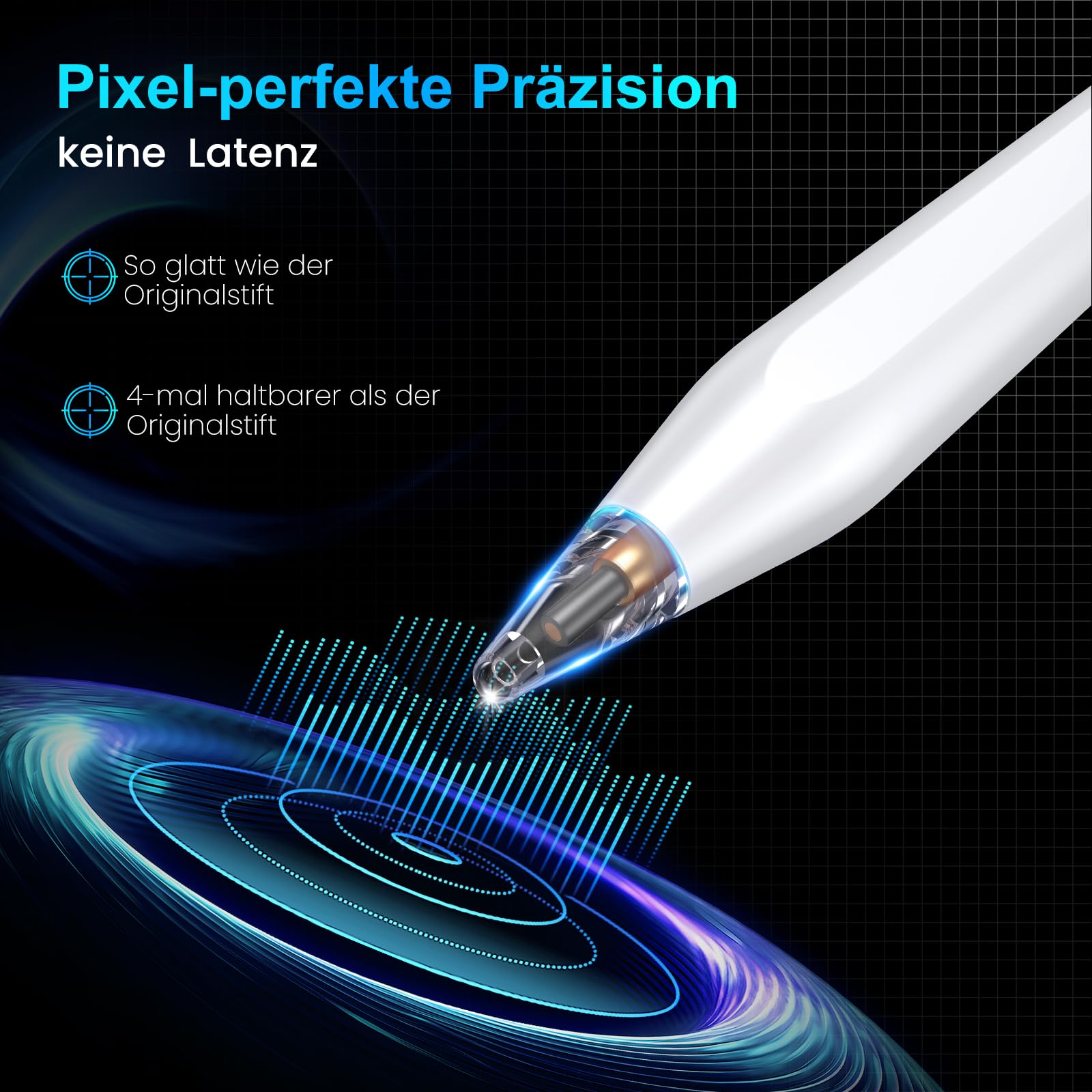 Variglas Stift für iPad 2018-2026 - 2X Schnellladung, kompatibel mit iPad 6~11th,Pro 11"/12.9"/13",Air 3~5th,Air 11"/13",Mini 7/6/5th, Magnetischer Haftung, Palm Rejection & Neigung-Neues Upgrade