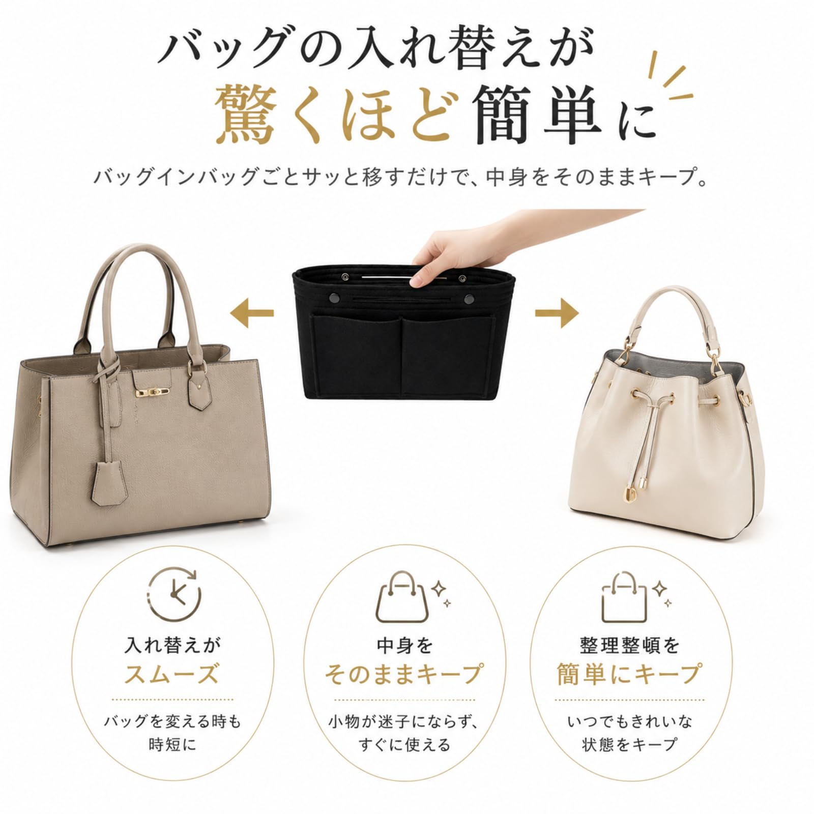 Amazon.co.jp: バッグインバッグ フェルト インナーバッグ 自立 軽量