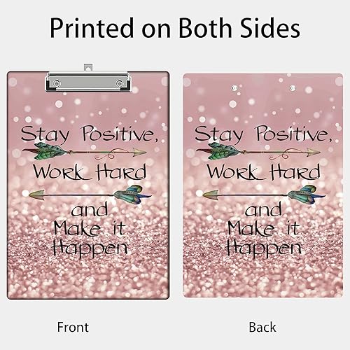 Miniatura 3 de Portapapeles de plástico Stardard tamaño carta A4 de 12.5 x 9 pulgadas, clip de perfil bajo, cita inspiradora para mantenerse positivo, trabajo duro