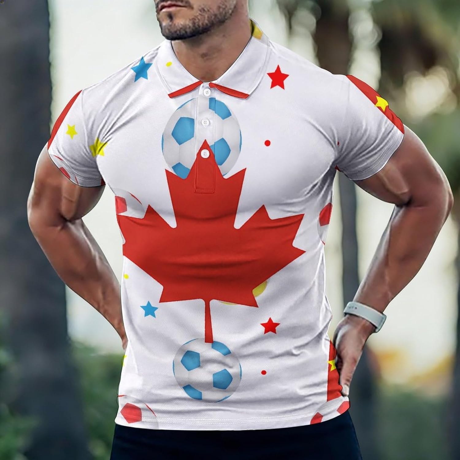 Canadian Flag Canada Soccer Men's Polo Golf Shirts Collared T-Shirt | short sleeve,three button,quick dry,machine washable,summer tee top