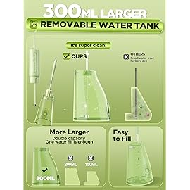 WELLFINE Water Dental Flosser Teeth Pick - 4 Modes Cordless Oral Irrigator 300ML Portable Rechargeable IPX7 Waterproof Powerful Battery Life Water Dental Piks for Cleaning for Home Travel (Green)