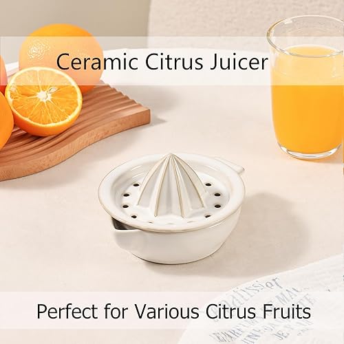 Miniatura 4 de Exprimidor manual de cerámica cítrica naranja limón exprimidor manual, exprimidor de mano con tazón de 6.8 onzas y tapa de colador, boquilla, asa,