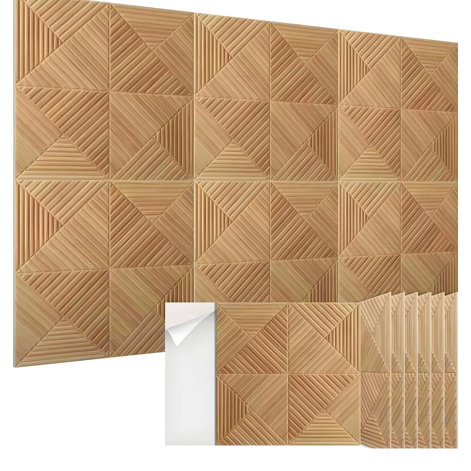 Pannelli Decorativi Murali Acustici Fonoassorbenti in Legno, Pannelli Acustici Decorativi per Pareti, 6 Pezzi Pannelli da Parete 3D Autoadesivi Adesivi Murali Effetto Legno Studio Home Ufficio
