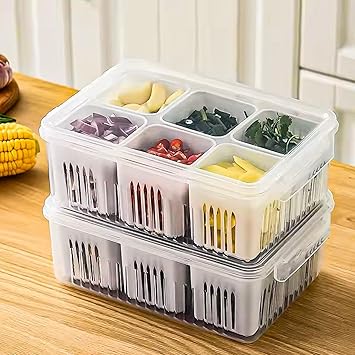 Chillyfit 2 PACK fridge storage boxes, fridge organiser box storage containers for vegetable airtight refrigerator container organizer, kitchen accessories items for food products - image, photos