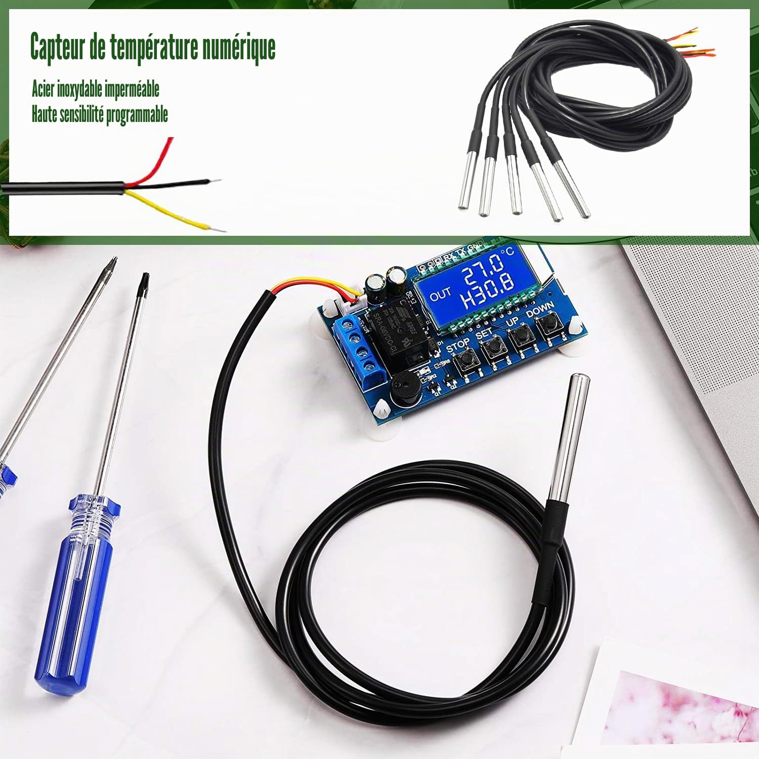 Capteur de Température 5M Sonde Temperature 6 Pièces Sonde de Température Numérique Étanche en Acier Inoxydable Compatible avec Arduino et Raspberry Pi
