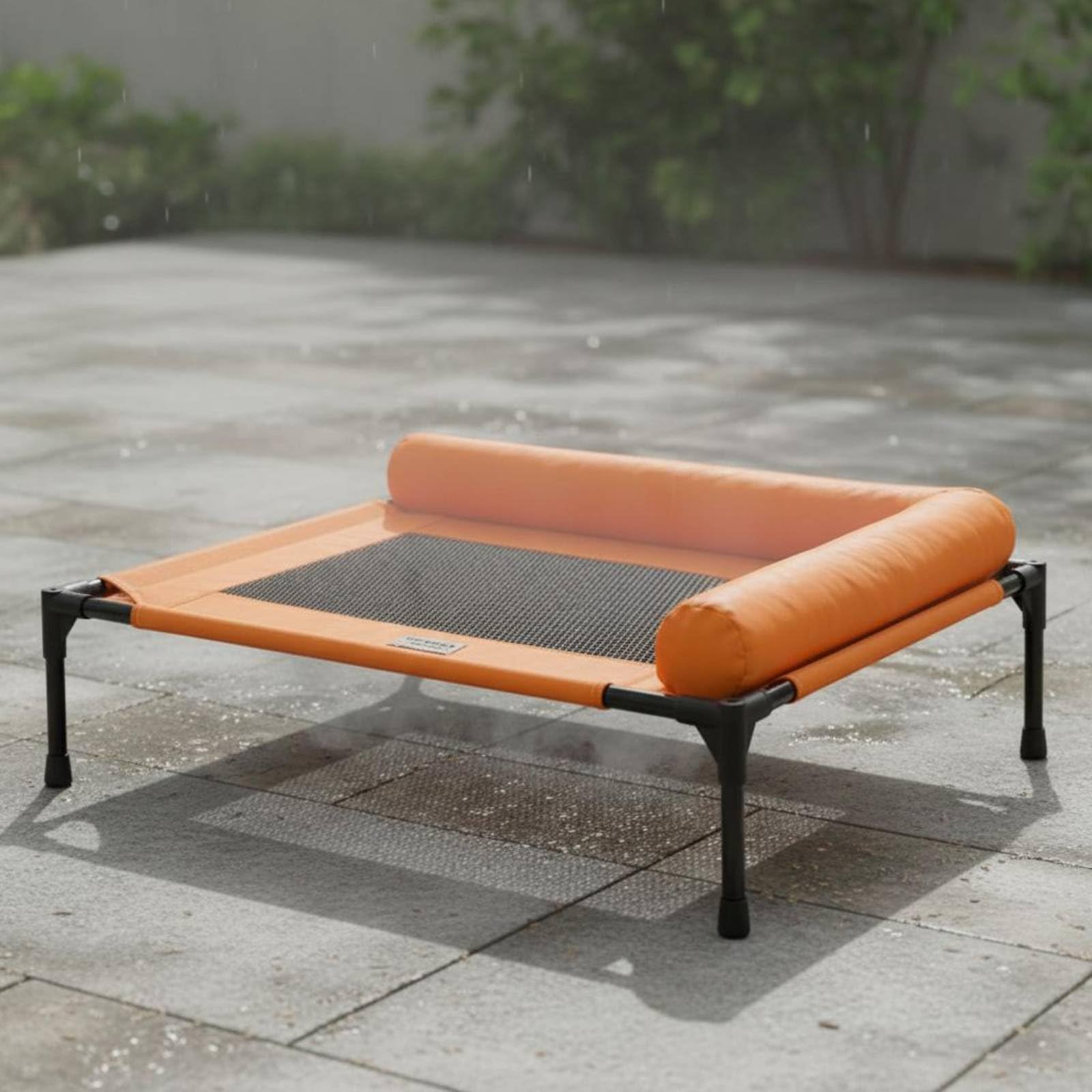 Cama Elevada para Mascotas con Soporte Elevado Red Transpirable Resistente Cojín Protector Lateral Suave y Estructura Estable Adecuada para Mascotas Medianas Uso en Casas y Balcones, Verde, M