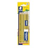 STAEDTLER 121S1BK10D Noris School Graphite Pencils - HB Degree (Pack of 10 Pencils + Sharpener + Eraser)