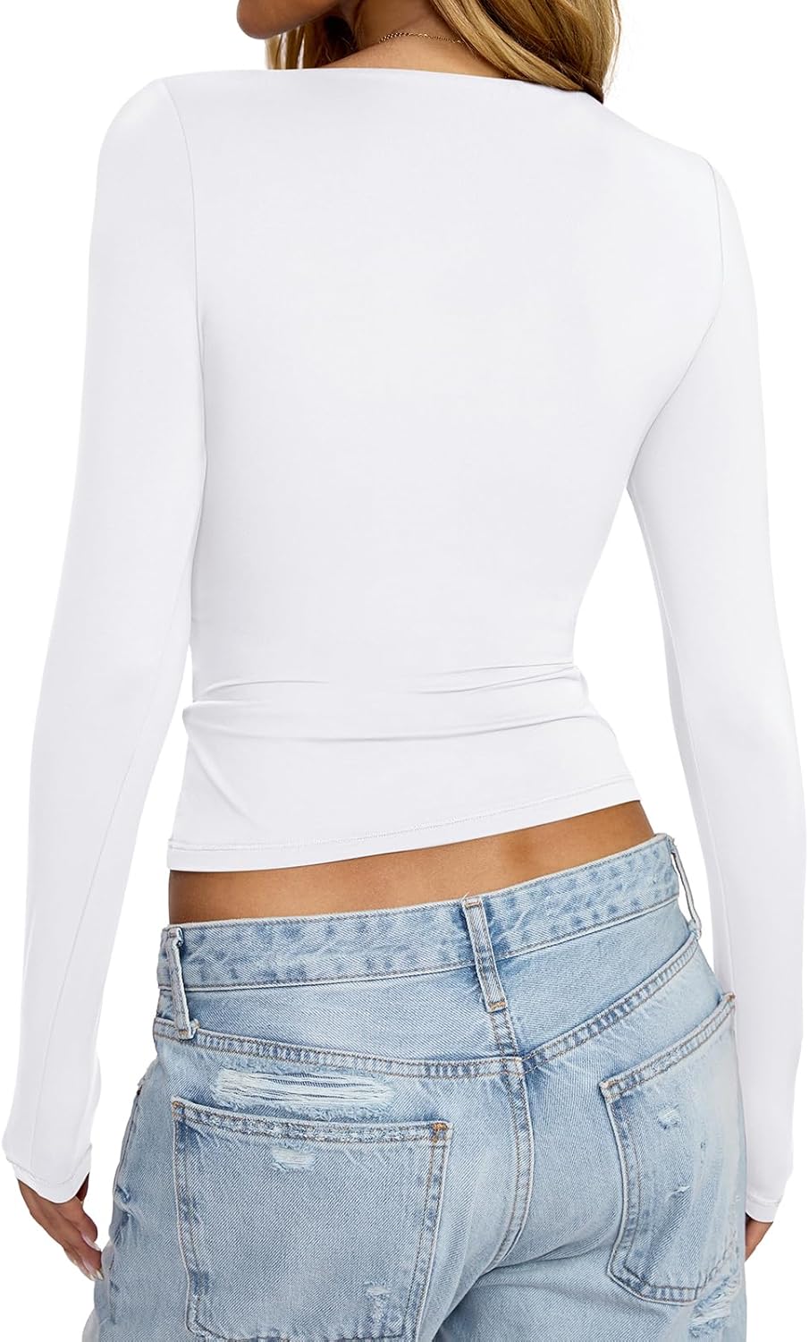 Womens Boat Neck Long Sleeve Shirts Ruched Double Lined Top Fitted Basic Tight Tee Spring Fall Clothes 2025 - Image 5