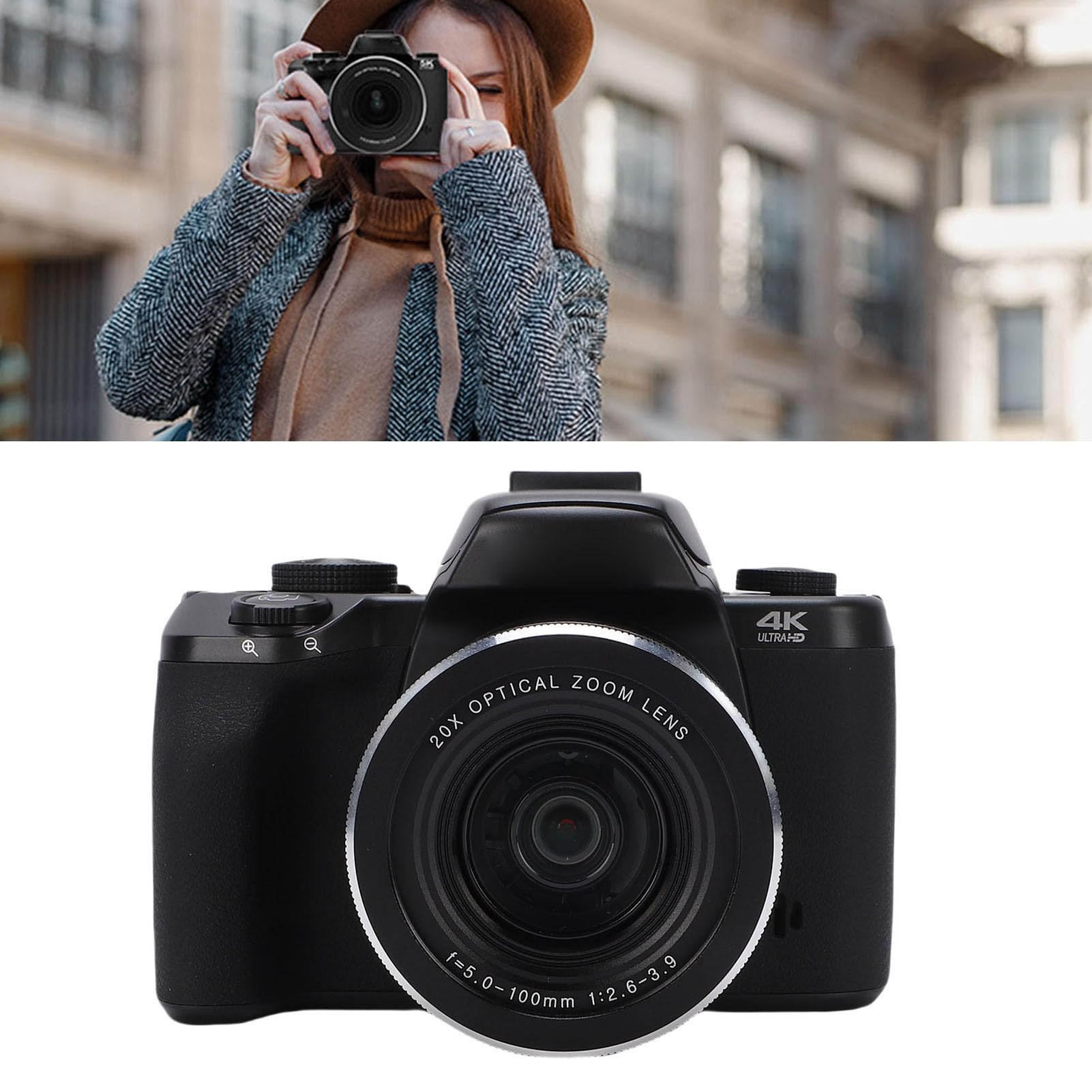 Bezlusterkowa Kamera 4K, Kamera WiFi 75 MP do Vlogów z 20-krotnym Zoomem Optycznym i 4-calowym Ekranem Dotykowym do Nagrywania Filmów Fotograficznych