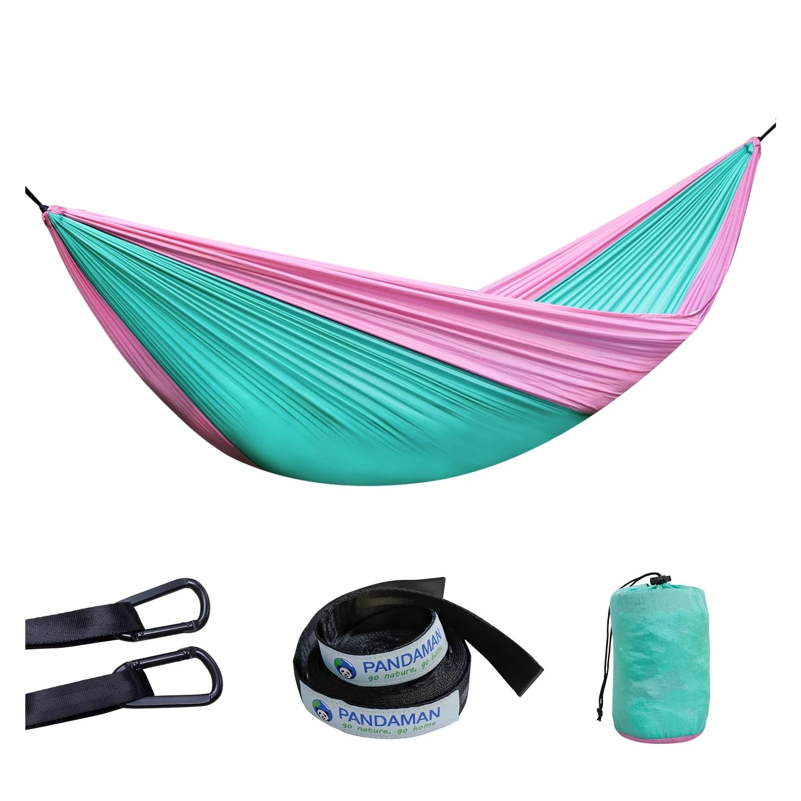 Outdoor Camping Backpacking Nylon Hammock, Lightweight Portable Single and Double Parachute Fabric with 2 Tree Straps