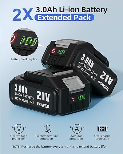 Miniatura 3 de Lavadora a presión inalámbrica de 1080 PSI con 2 baterías de 3.0 Ah, lavadora eléctrica portátil con boquilla 6 en 1, cañón de espuma, manguera,