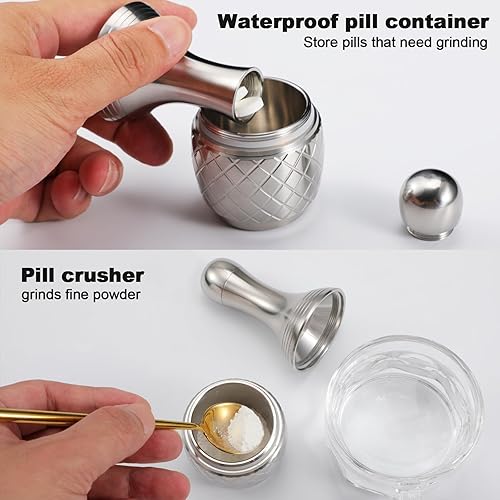 Miniatura 3 de Mortero de acero inoxidable y mortero de píldora molinillo de polvo fino morteros para golpear ser herramientas de mano Contenedor de píldora